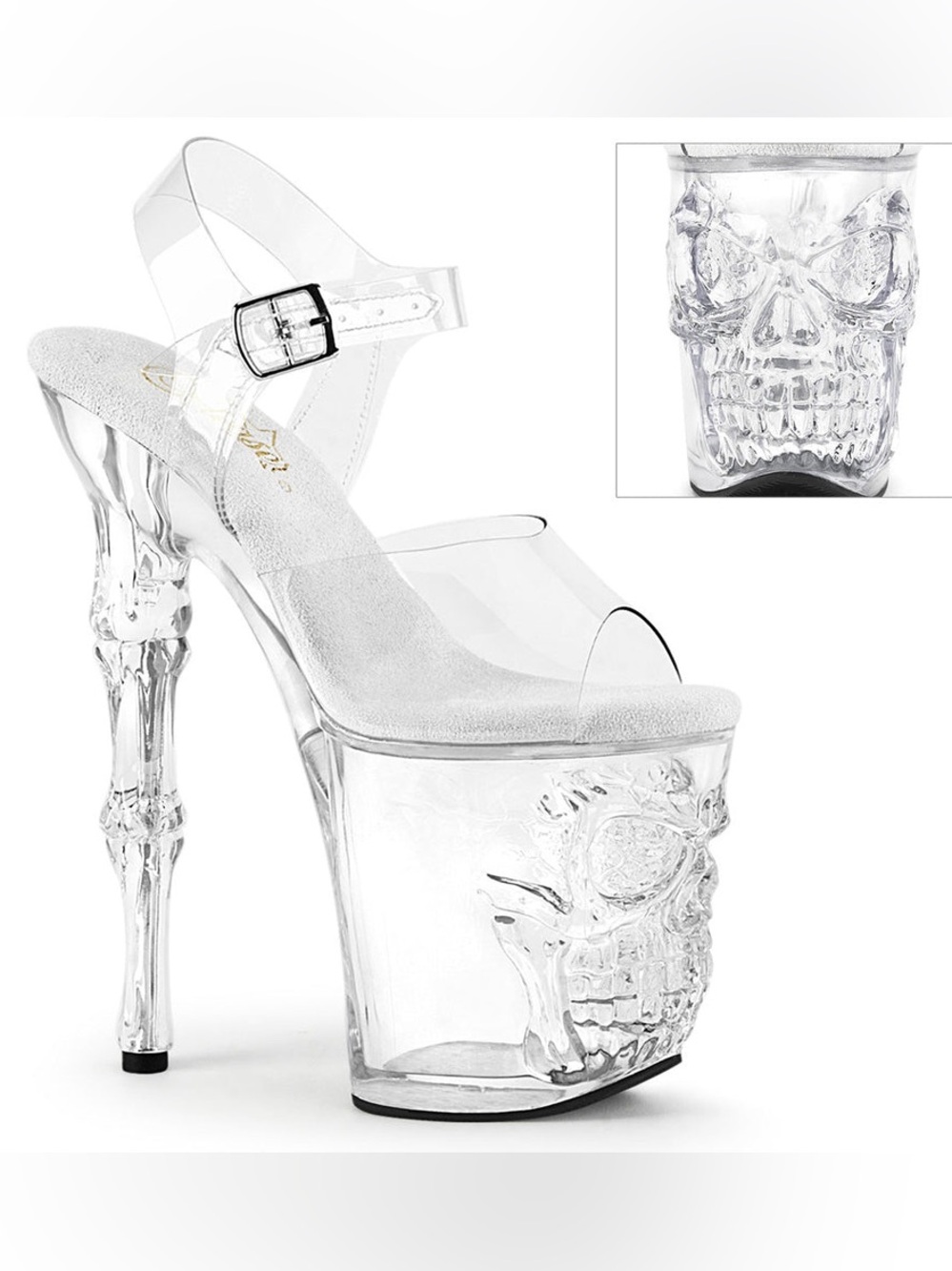 Pleaser | RAPT808/C/M | Clear Skull Platform Sandal | 7 | NIB